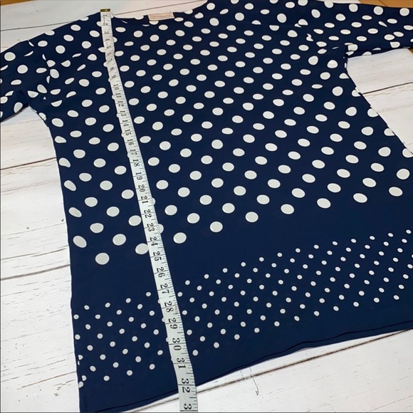 Liz Claiborne Navy and Cream Polka Dot Tunic Blouse Size 12 - Picture 9 of 11